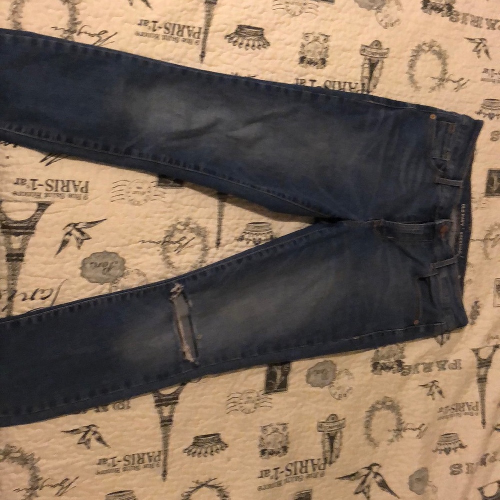 High waisted light blue jeans